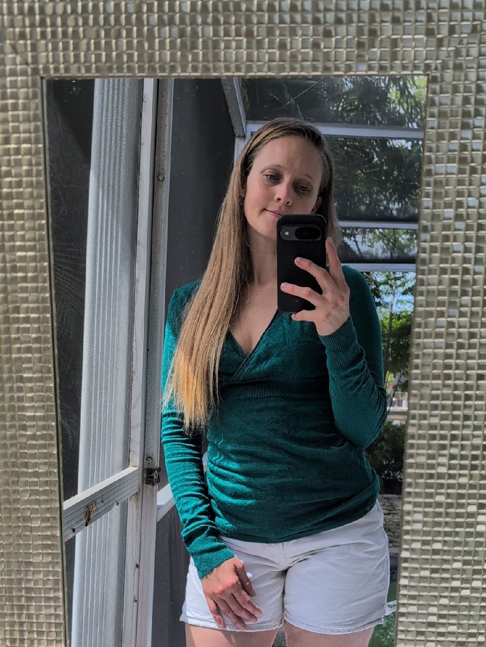 Express Teal V-Neck Long Sleeve Top